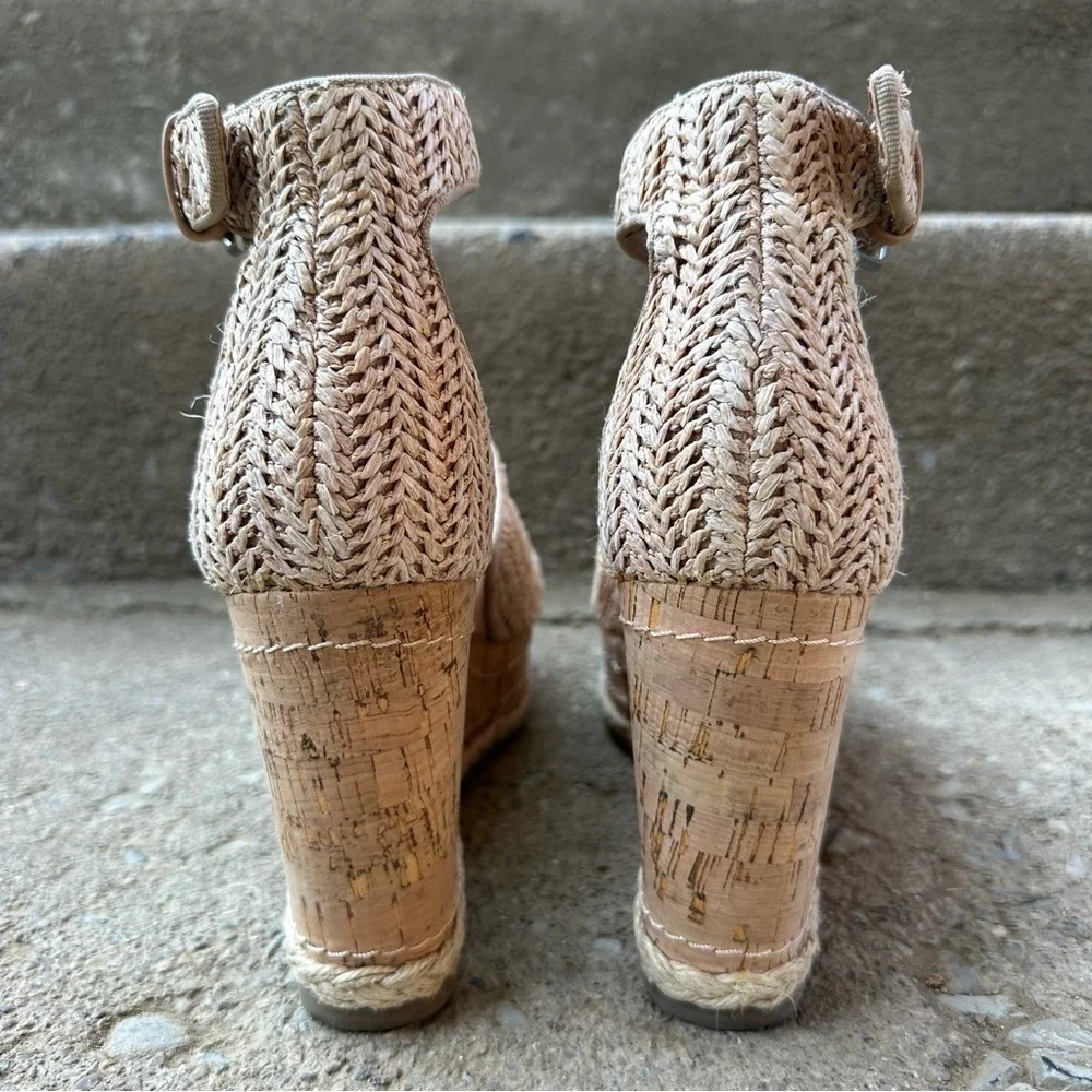 Universal Thread Raffia Woven Ankle Strap Espadrille Cork Wedge Sandals 8
